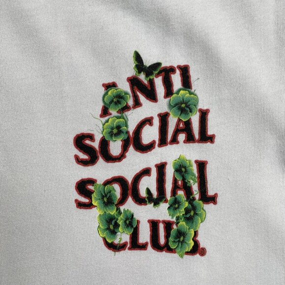 Anti Social Social Club White T Shirt With Green Leaves And Red Flowers Print - Picture 3 of 5